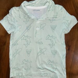 Coco Moon Kids Polo Shirt - Mint Shark Print